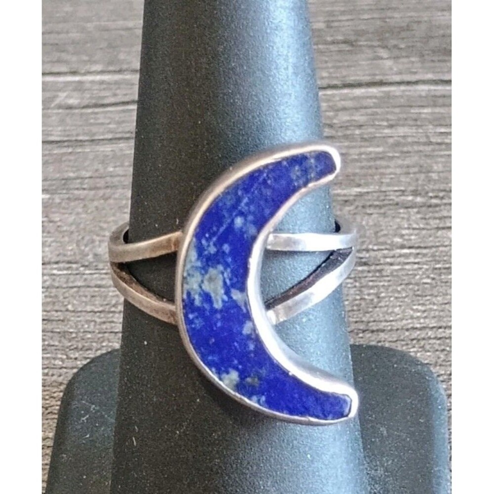 Jane Diaz Sodalite Quarter Moon Sterling Silver Vintage Ring Rare Size 6.75